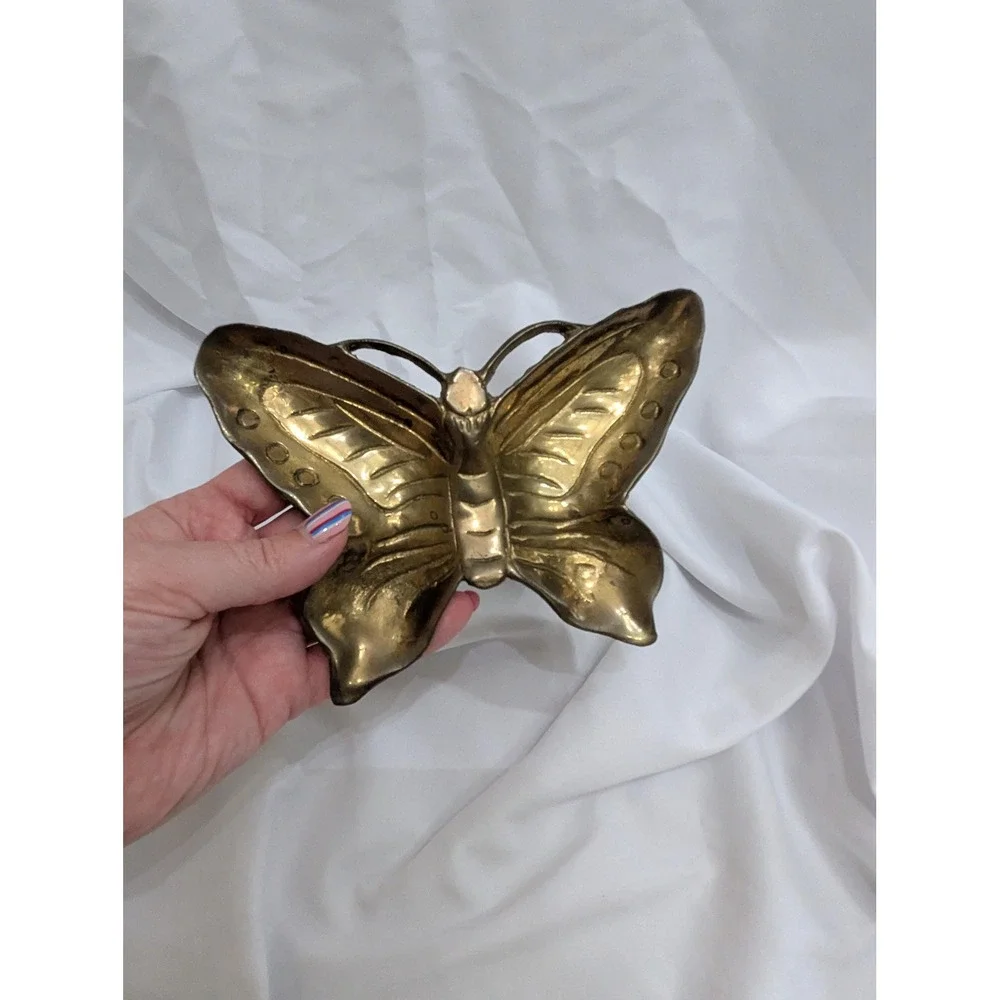 Vintage Brass Butterfly Trinket Dish Boho Cottage Garden Decor by Enesco